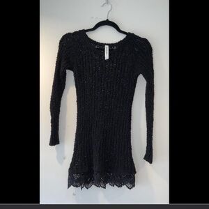 Aéropostale × Bethany Mota black knit tunic with lace bottom.